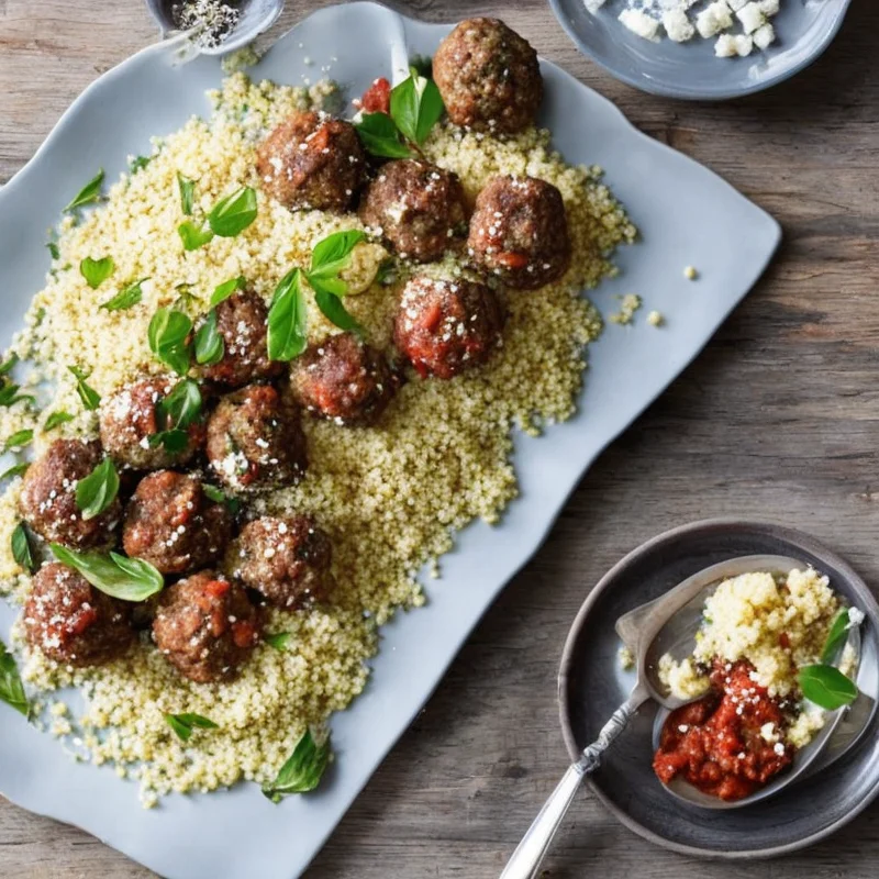 Græske frikadeller med couscous og feta - Illustration - kan være AI genereret og afvige fra opskriften