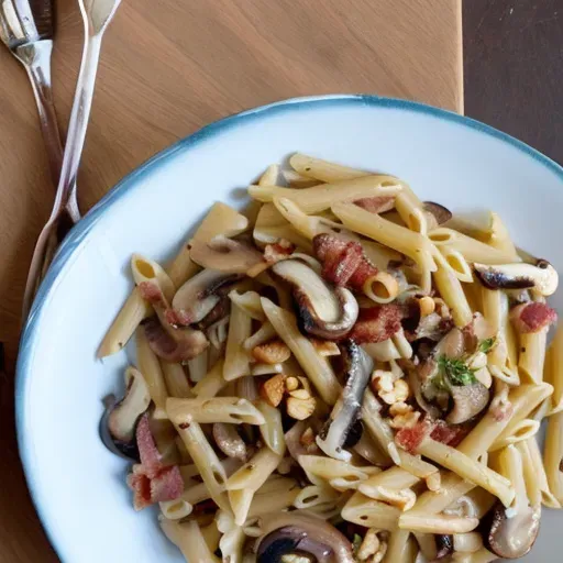 Sensommerpasta med bacon, svampe og nødder