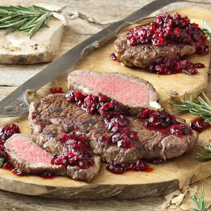 Kalvesteak med sauce af soltørrede tranebær