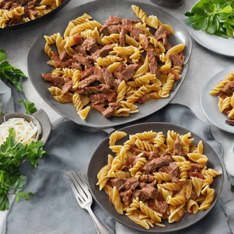 Pasta med oksekød i strimler