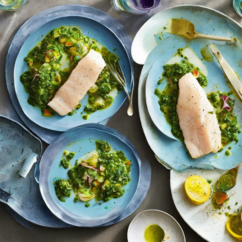 Hvidvinspocheret fiskefilet med pistou