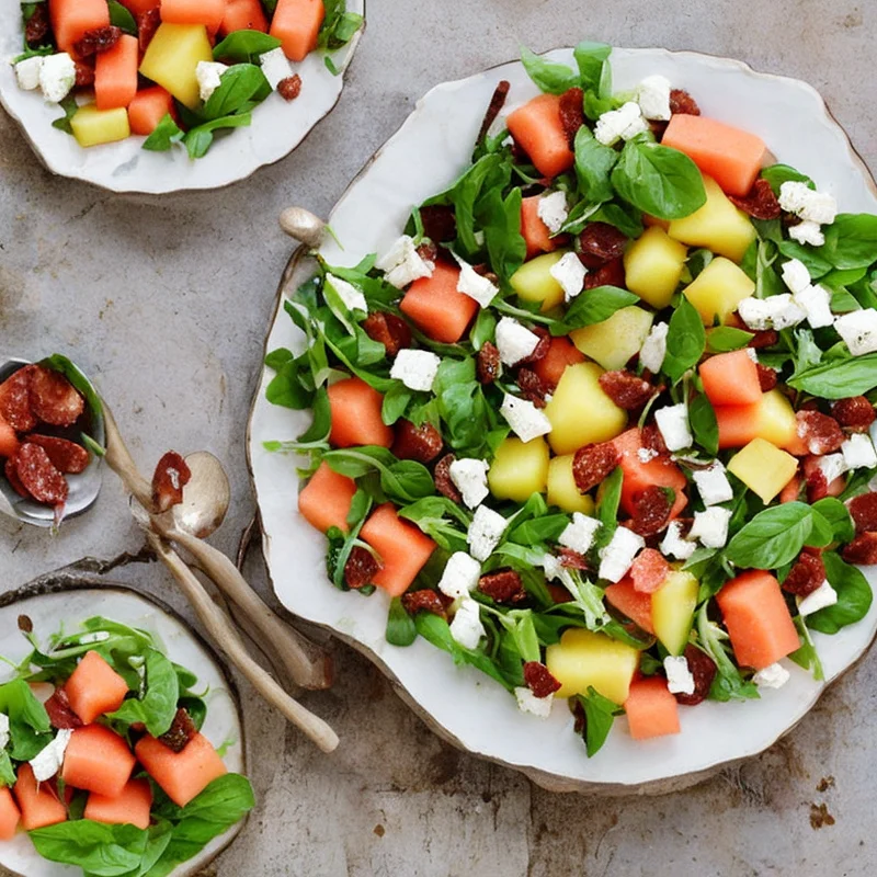 Melonsalat med feta og chorizo