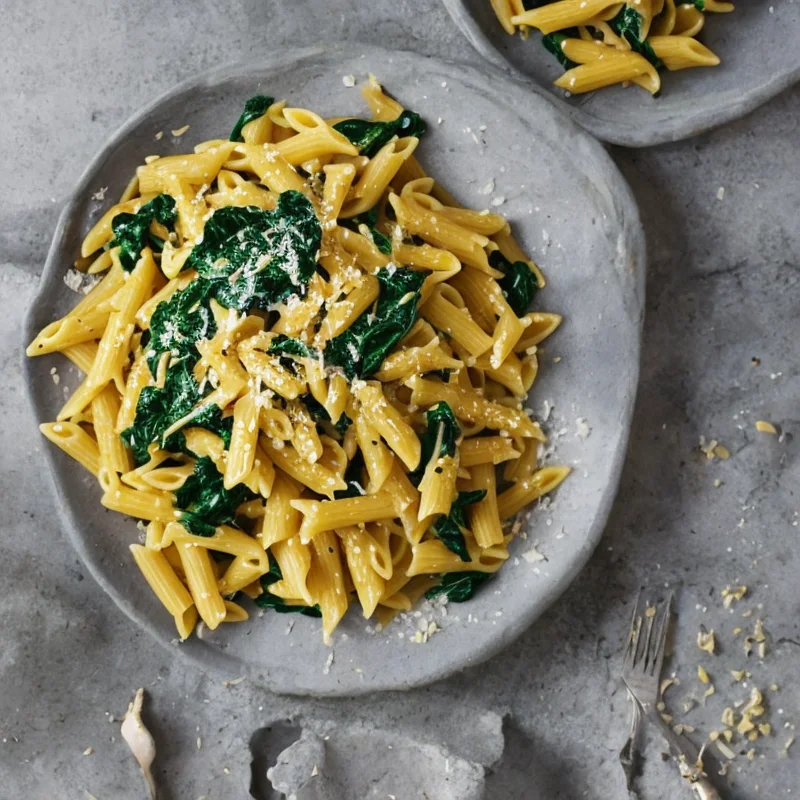 Pasta med spinat og karry