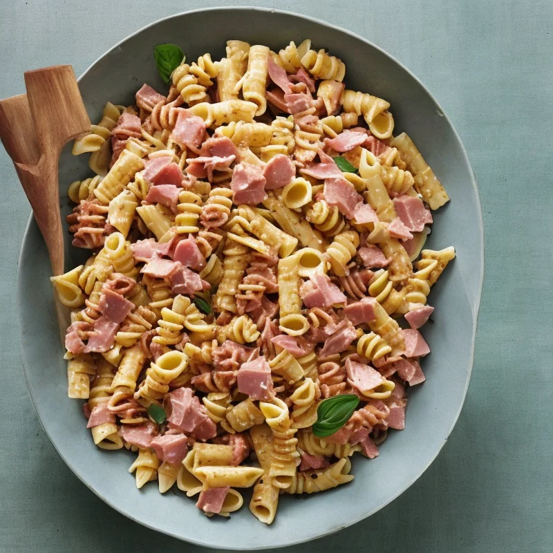 Pastasalat med rød pesto og skinke