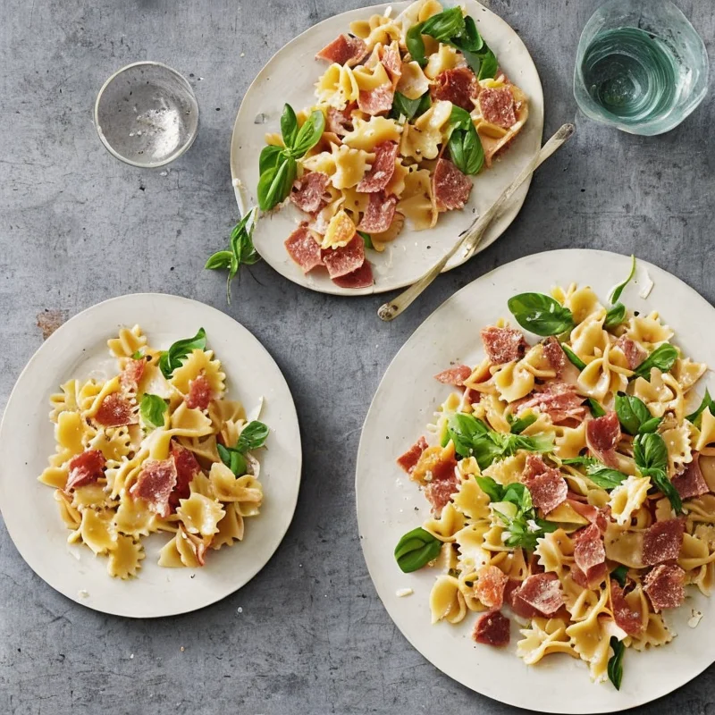Pastasalat med stegt parmaskinke