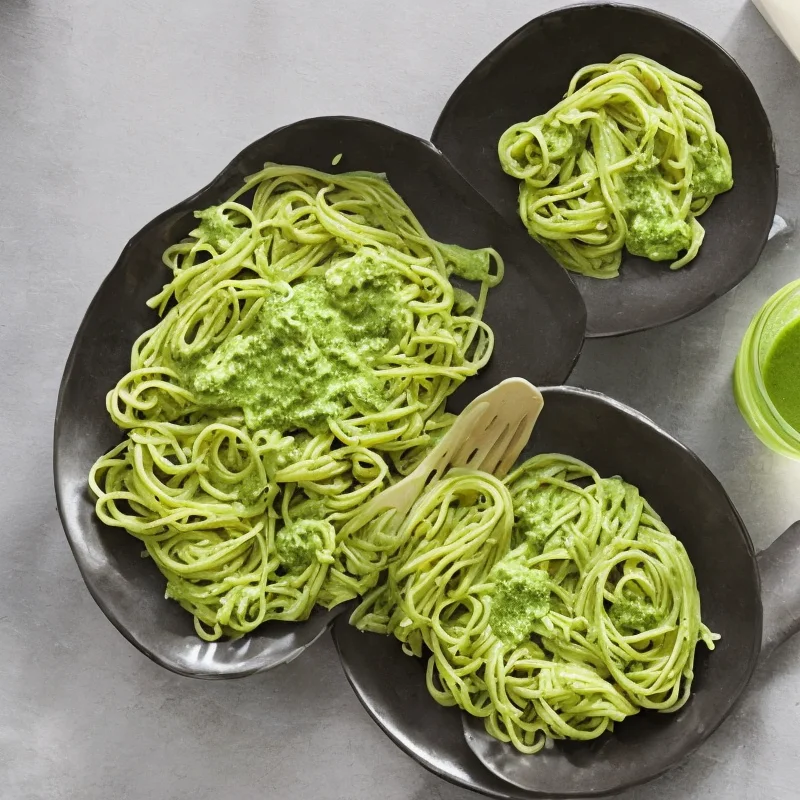 Pasta med grøn sauce og kylling