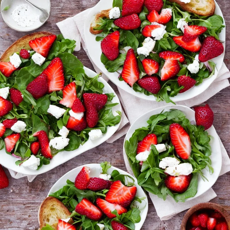 Gedeosttoast og jordbæsalat