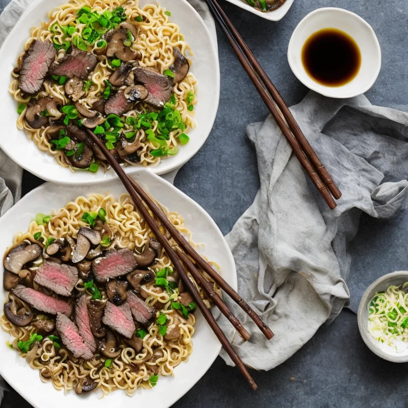 Ramen nudler med steak og svampe