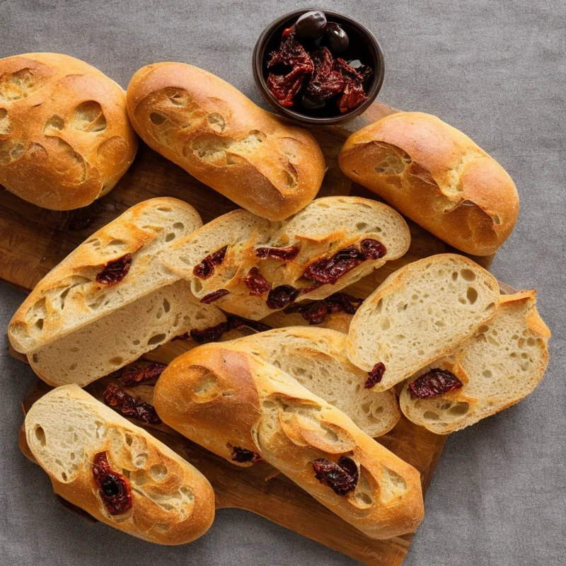 Italiensk brød med oliven og soltørrede tomater