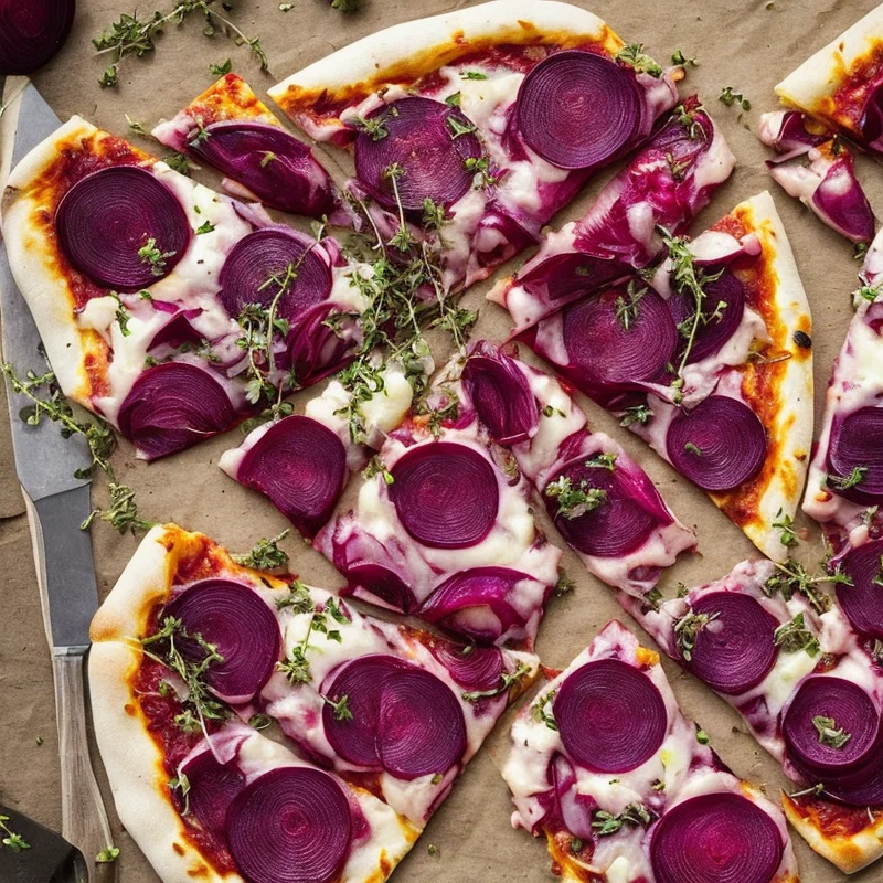 Pizza med rødløg, rødbeder og timian