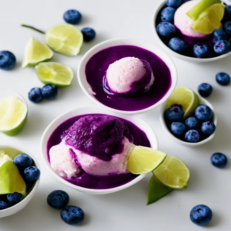 Pina colada sorbet med blåbærpuré