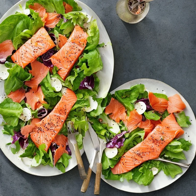 Salat med varmrøget laks