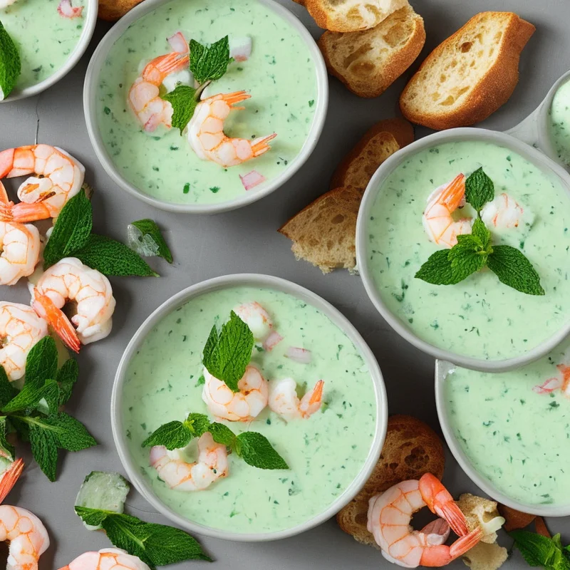 Kold agurkesuppe med mynte og rejer