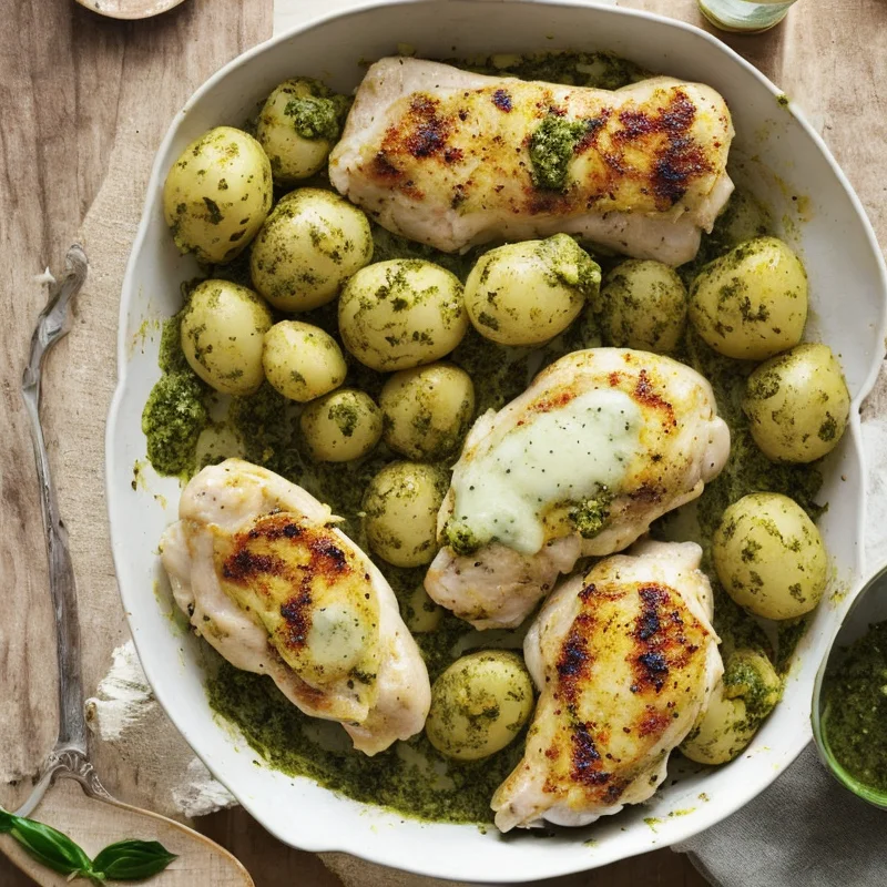 Kylling med mozzarella og pestokartofler